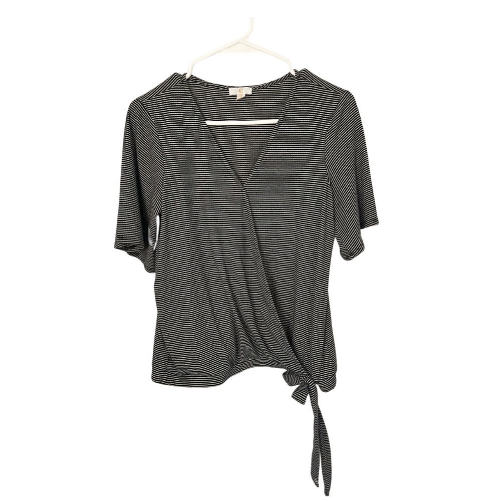 B&W Striped Wrap Style Top W/ Bow